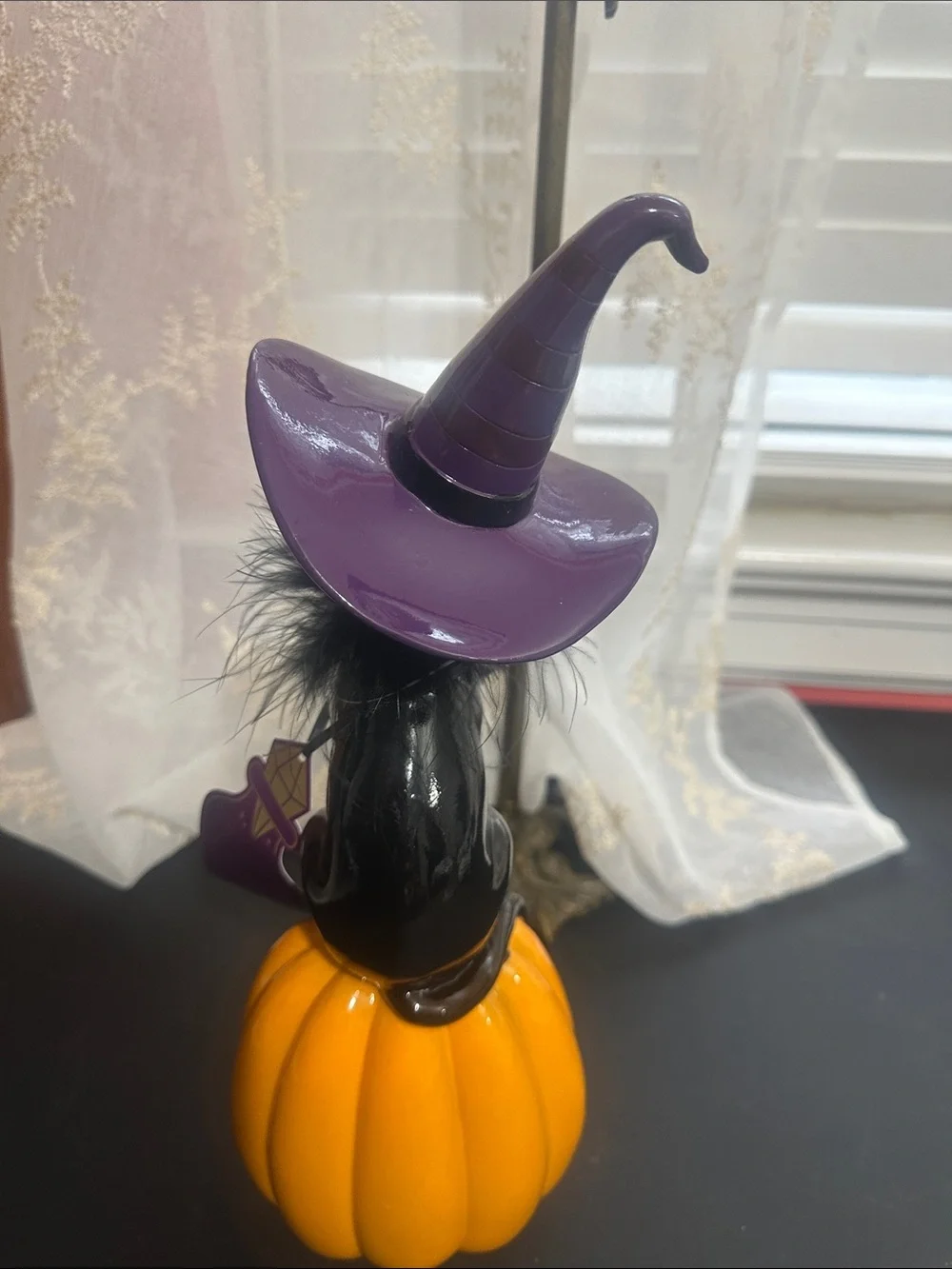 Eerie charm black cat on pumpkin decor